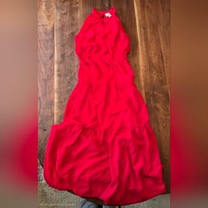 Cherry Red Sleeveless Tiered Maxi Dress